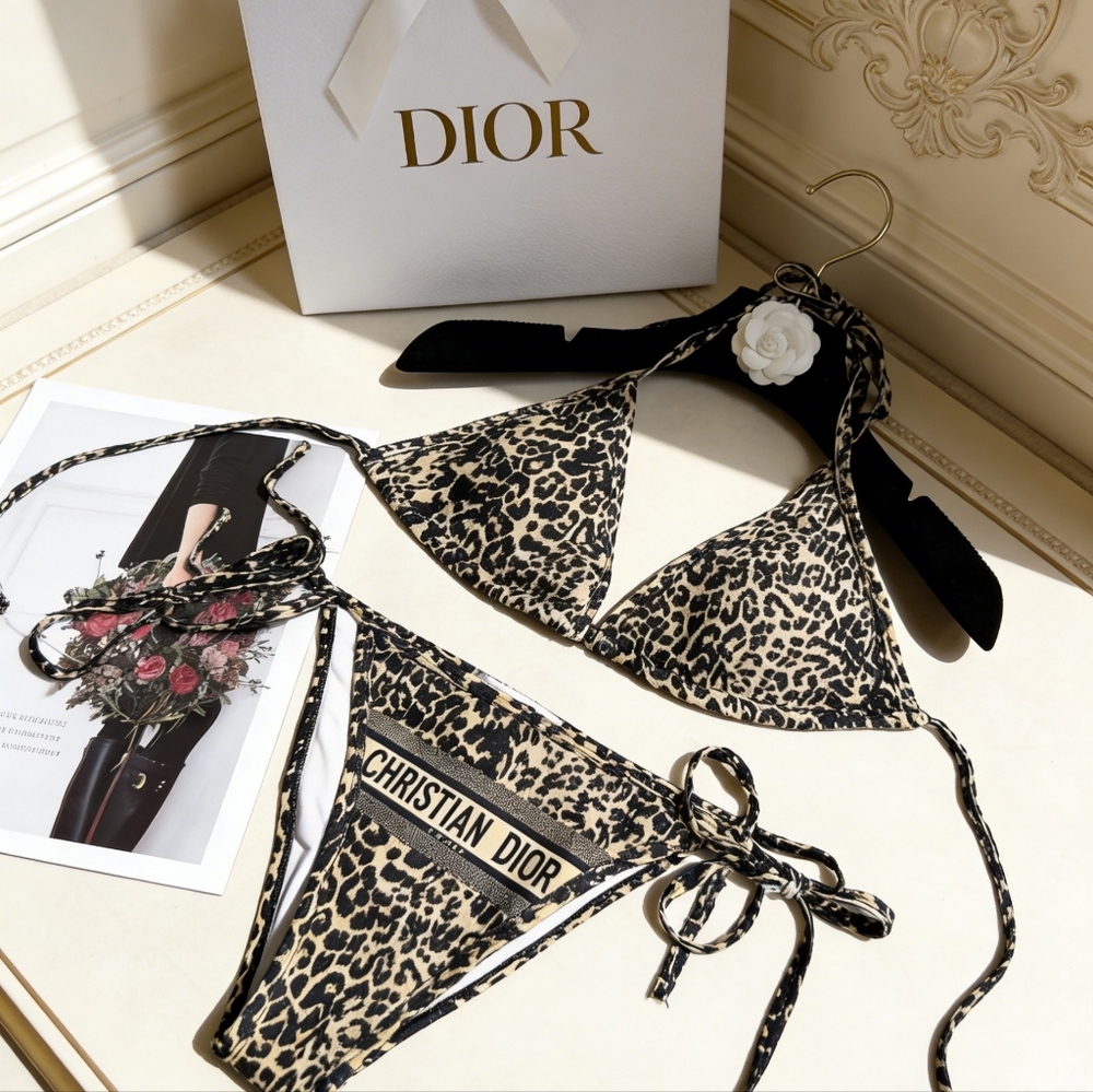 Dior Leopard Print Triangle Bikini Set - Picture 3 of 6
